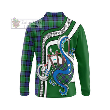 Graham of Menteith Modern Tartan Long Sleeve Polo Shirt with Epic Bagpipe Style