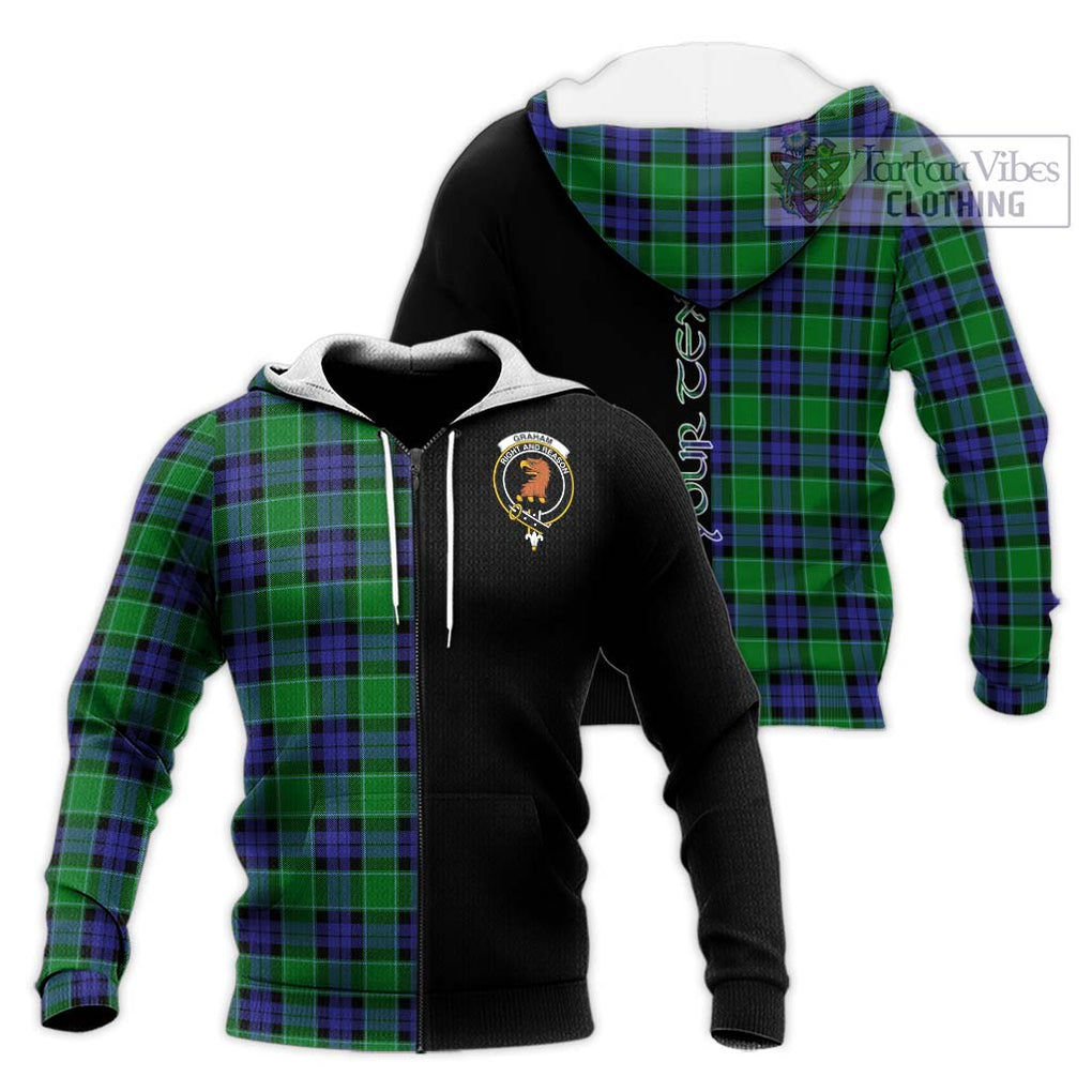 Graham of Menteith Modern Tartan Knitted Hoodie with Family Crest and Half Of Me Style Unisex Knitted Zip Hoodie - Tartanvibesclothing Shop