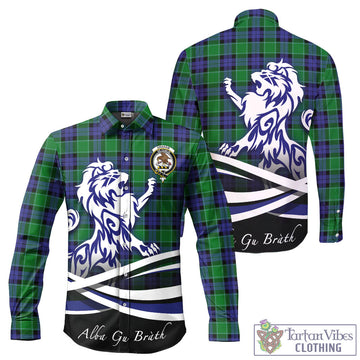 Graham of Menteith Modern Tartan Long Sleeve Button Up Shirt with Alba Gu Brath Regal Lion Emblem