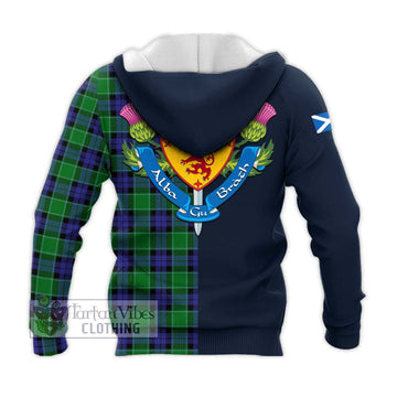 Graham of Menteith Modern Tartan Knitted Hoodie Alba with Scottish Lion Royal Arm Half Style