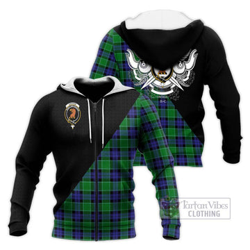 Graham of Menteith Modern Tartan Knitted Hoodie with Family Crest and Military Logo Style