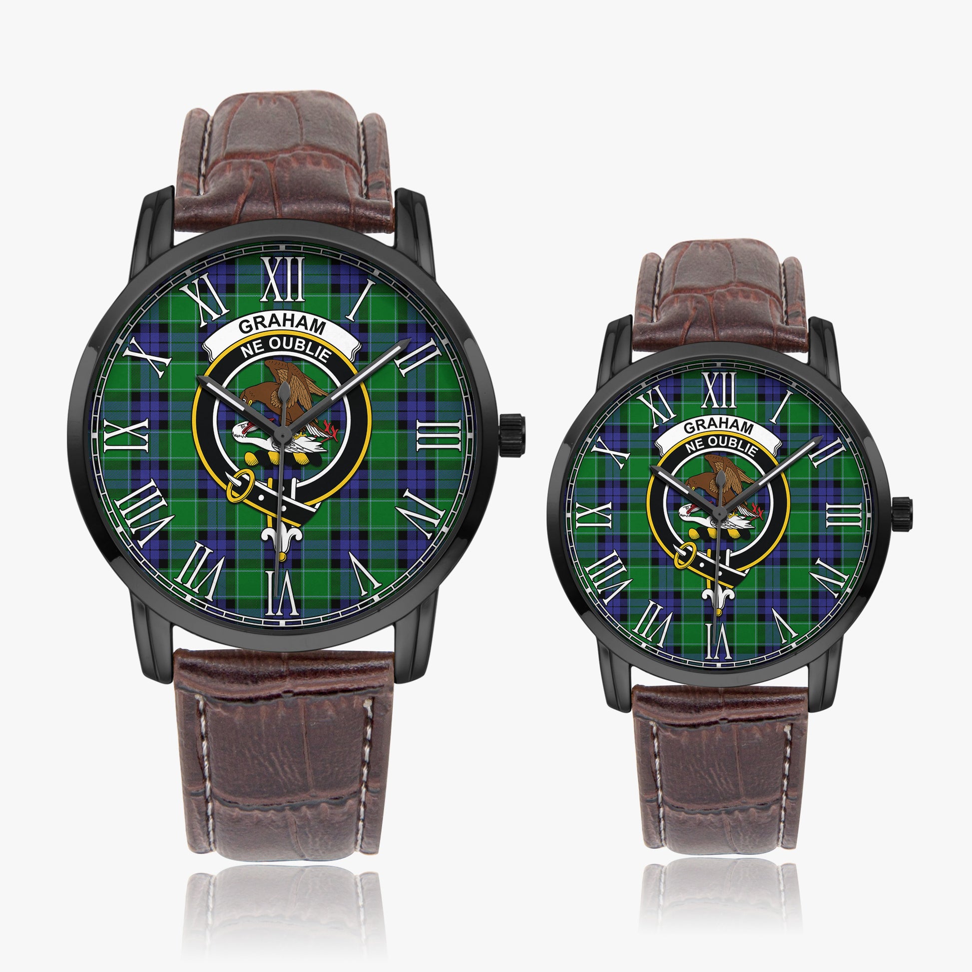 Graham of Menteith Modern Tartan Family Crest Leather Strap Quartz Watch - Tartanvibesclothing