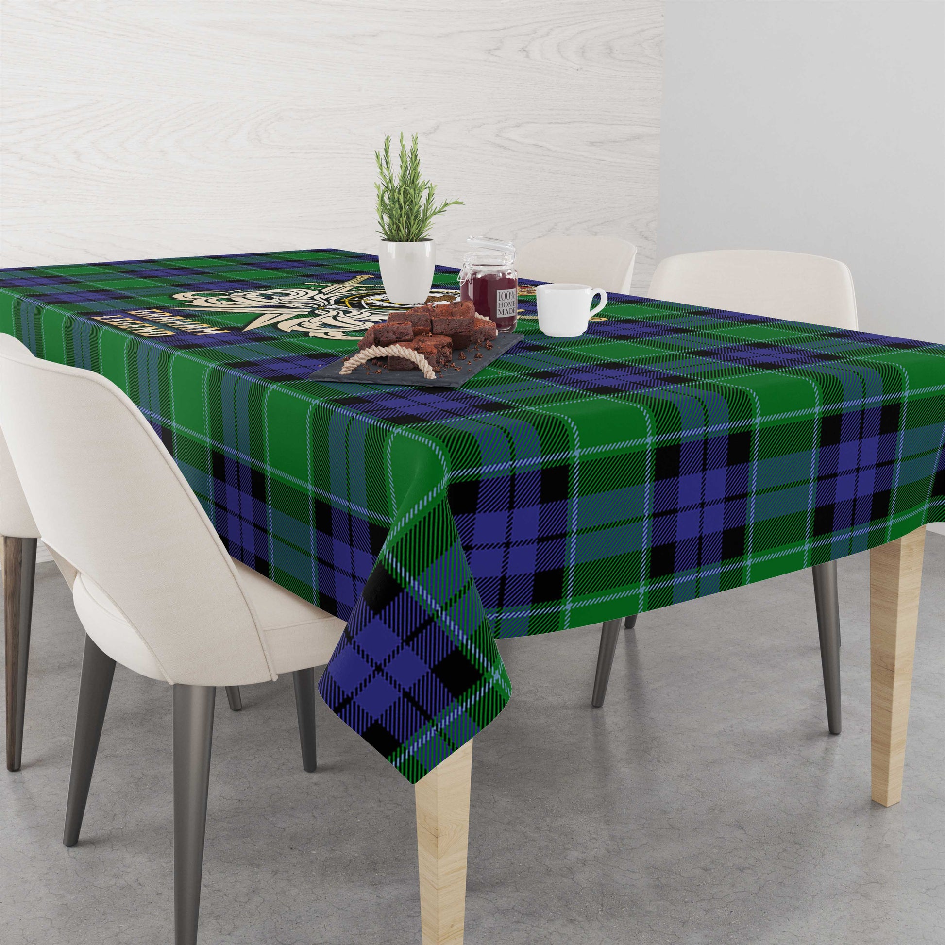 Tartan Vibes Clothing Graham of Menteith Modern Tartan Tablecloth with Clan Crest and the Golden Sword of Courageous Legacy