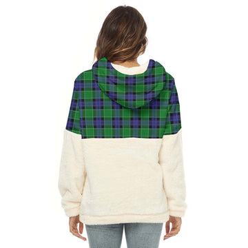 Graham of Menteith Modern Tartan Women's Borg Fleece Hoodie With Half Zip with Family Crest