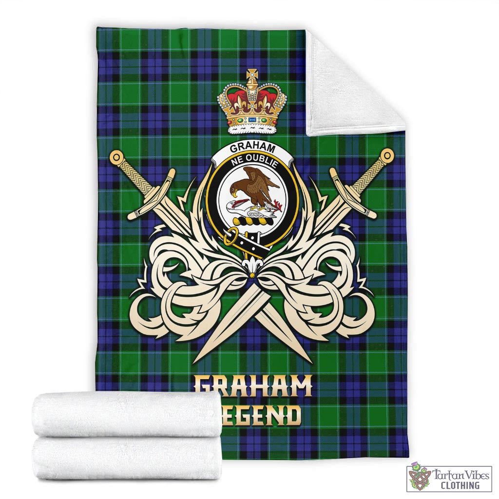 Tartan Vibes Clothing Graham of Menteith Modern Tartan Blanket with Clan Crest and the Golden Sword of Courageous Legacy