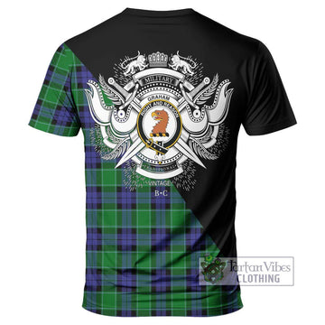 Graham of Menteith Modern Tartan T-Shirt with Family Crest and Military Logo Style