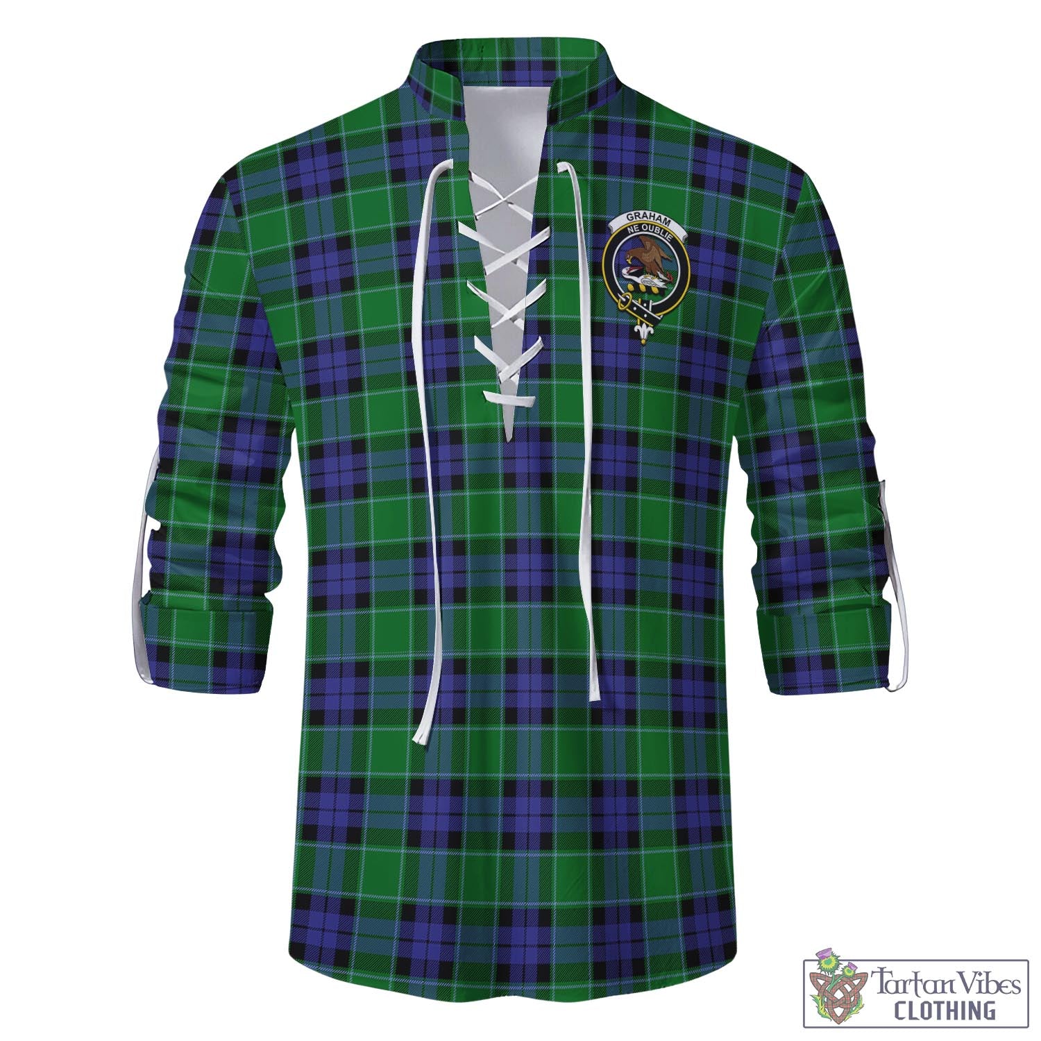 Tartan Vibes Clothing Graham of Menteith Modern Tartan Men's Scottish Traditional Jacobite Ghillie Kilt Shirt with Family Crest