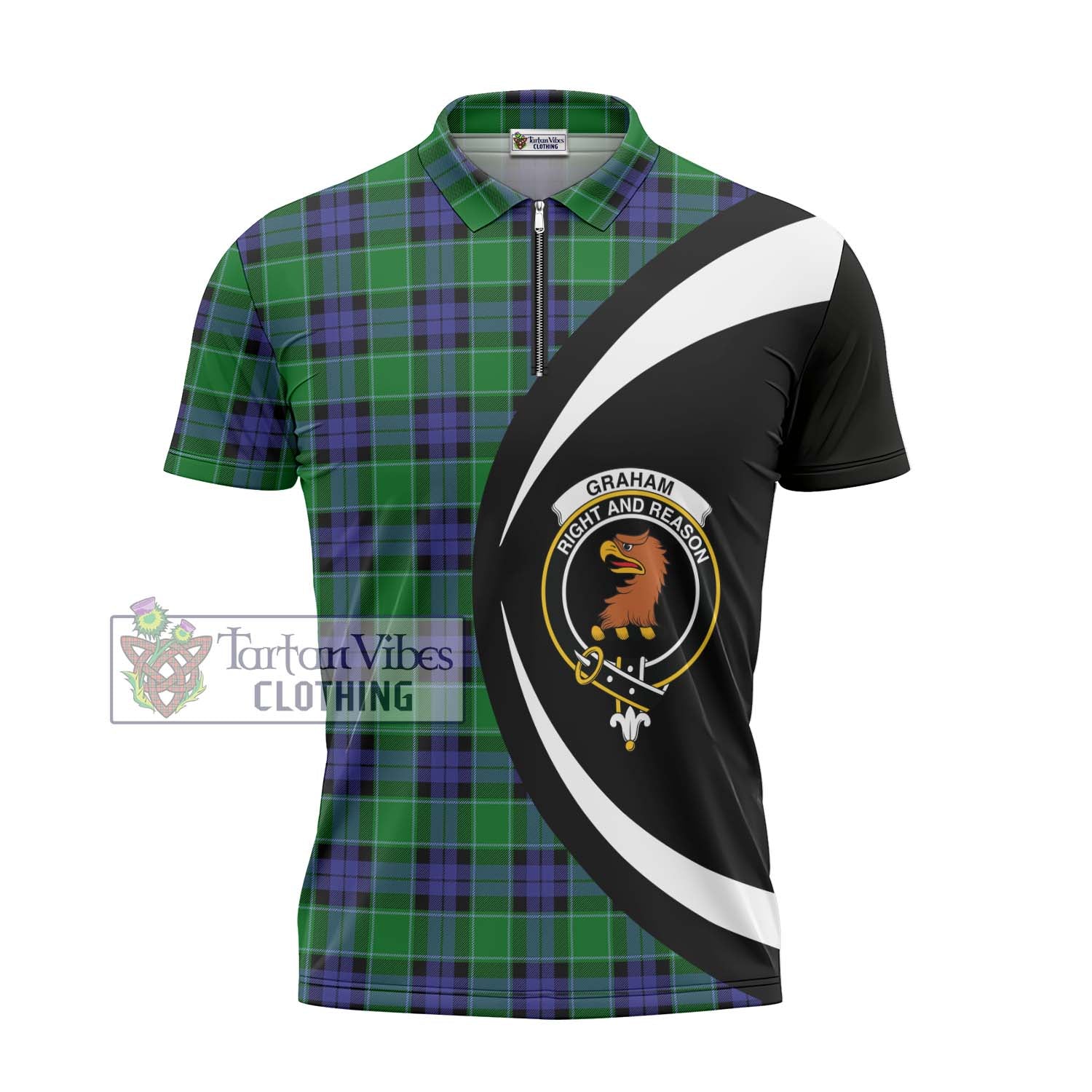 Tartan Vibes Clothing Graham of Menteith Modern Tartan Zipper Polo Shirt with Family Crest Circle Style