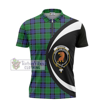 Graham of Menteith Modern Tartan Zipper Polo Shirt with Family Crest Circle Style