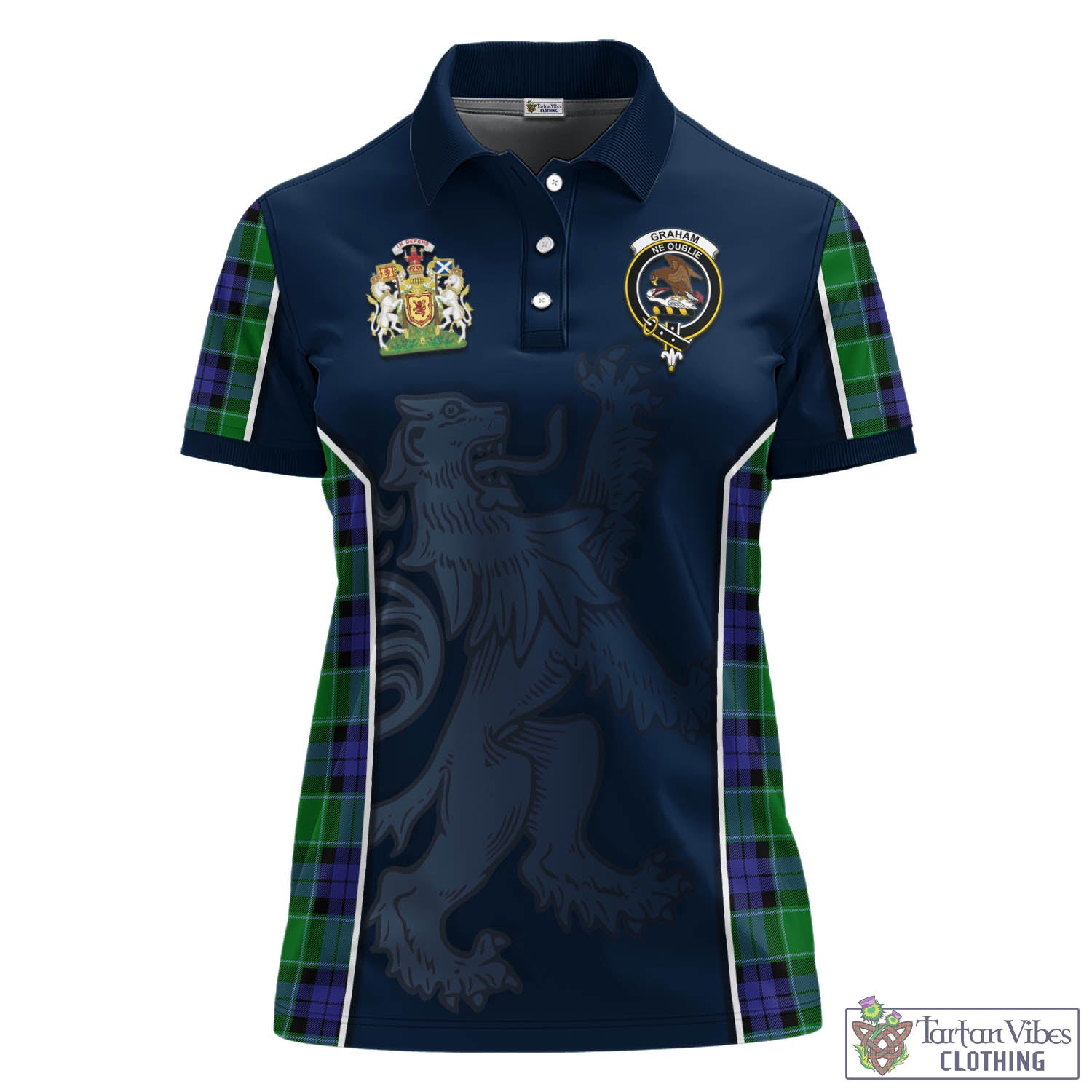 Graham of Menteith Modern Tartan Women's Polo Shirt with Family Crest and Lion Rampant Vibes Sport Style - Tartan Vibes Clothing