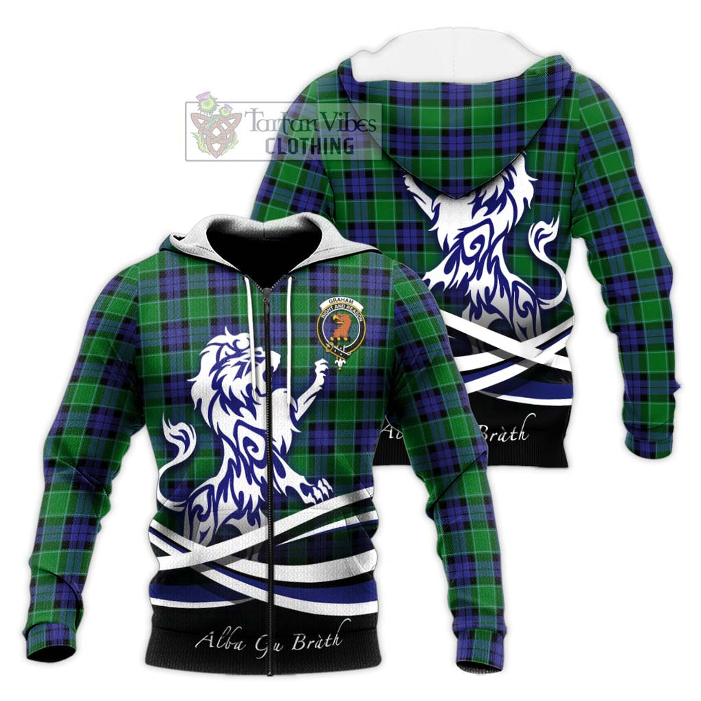 Graham of Menteith Modern Tartan Knitted Hoodie with Alba Gu Brath Regal Lion Emblem Unisex Knitted Zip Hoodie - Tartanvibesclothing Shop