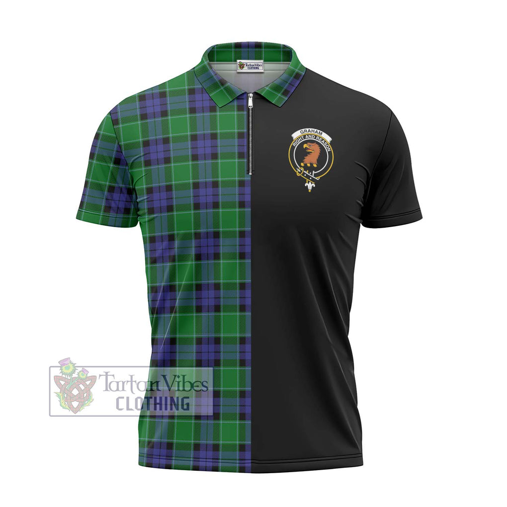 Graham of Menteith Modern Tartan Zipper Polo Shirt with Family Crest and Half Of Me Style - Tartanvibesclothing Shop