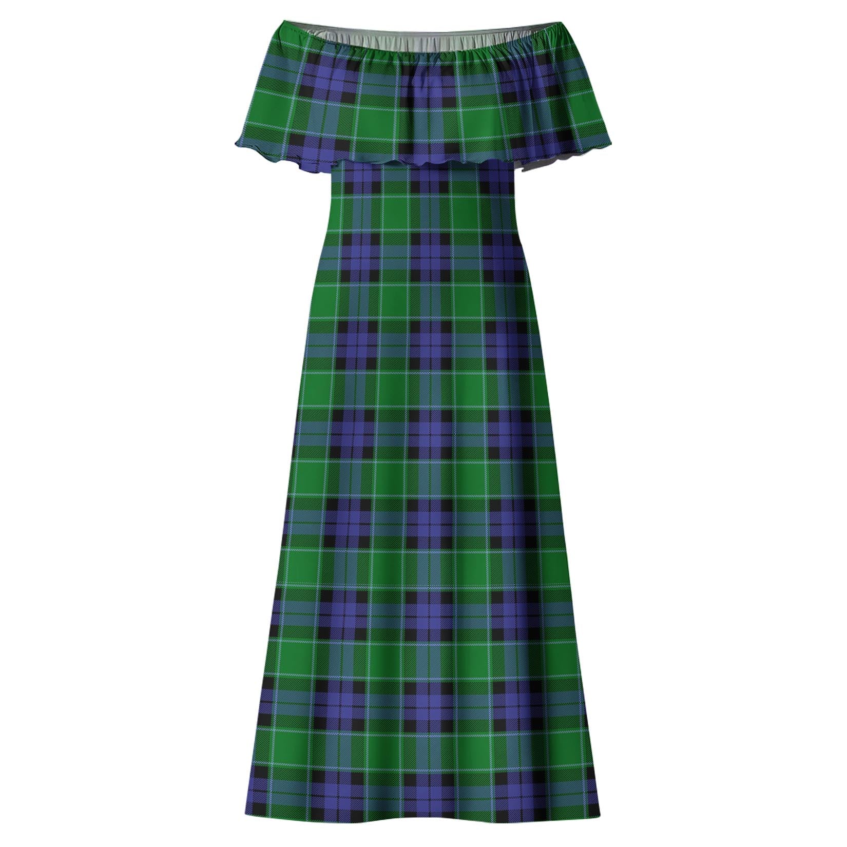 Graham of Menteith Modern Tartan Off Shoulder Long Dress - Tartanvibesclothing