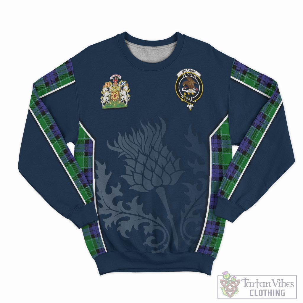 Tartan Vibes Clothing Graham of Menteith Modern Tartan Sweatshirt with Family Crest and Scottish Thistle Vibes Sport Style