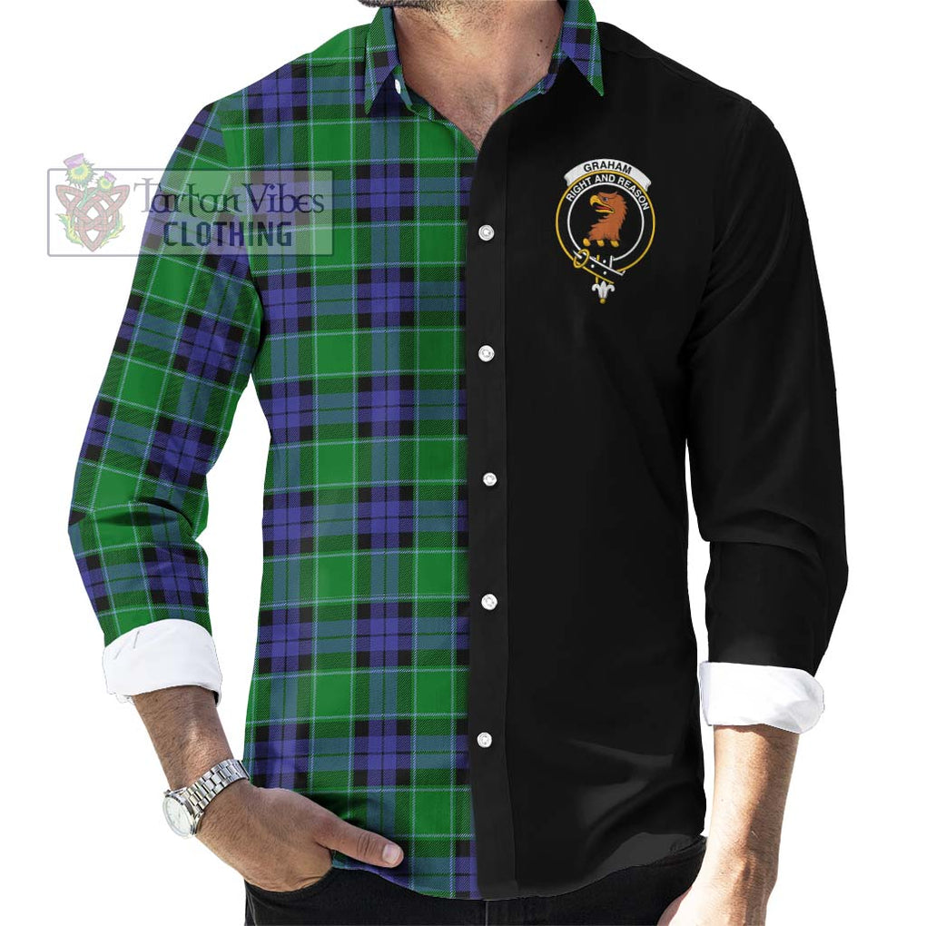 Graham of Menteith Modern Tartan Long Sleeve Button Shirt with Family Crest and Half Of Me Style - Tartanvibesclothing Shop