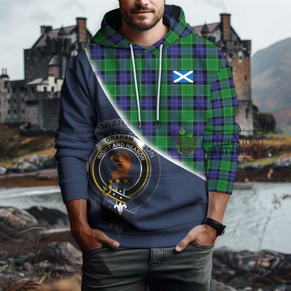 Graham of Menteith Modern Tartan Hoodie with Personalised National Flag and Family Crest Half Style - Tartanvibesclothing Shop