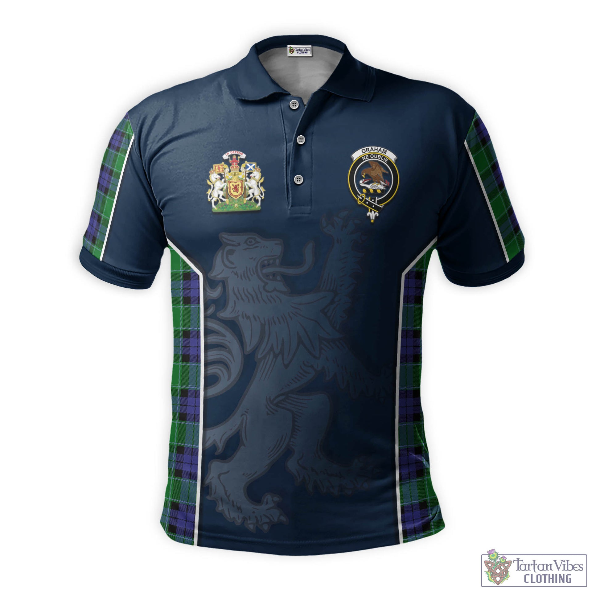 Tartan Vibes Clothing Graham of Menteith Modern Tartan Men's Polo Shirt with Family Crest and Lion Rampant Vibes Sport Style