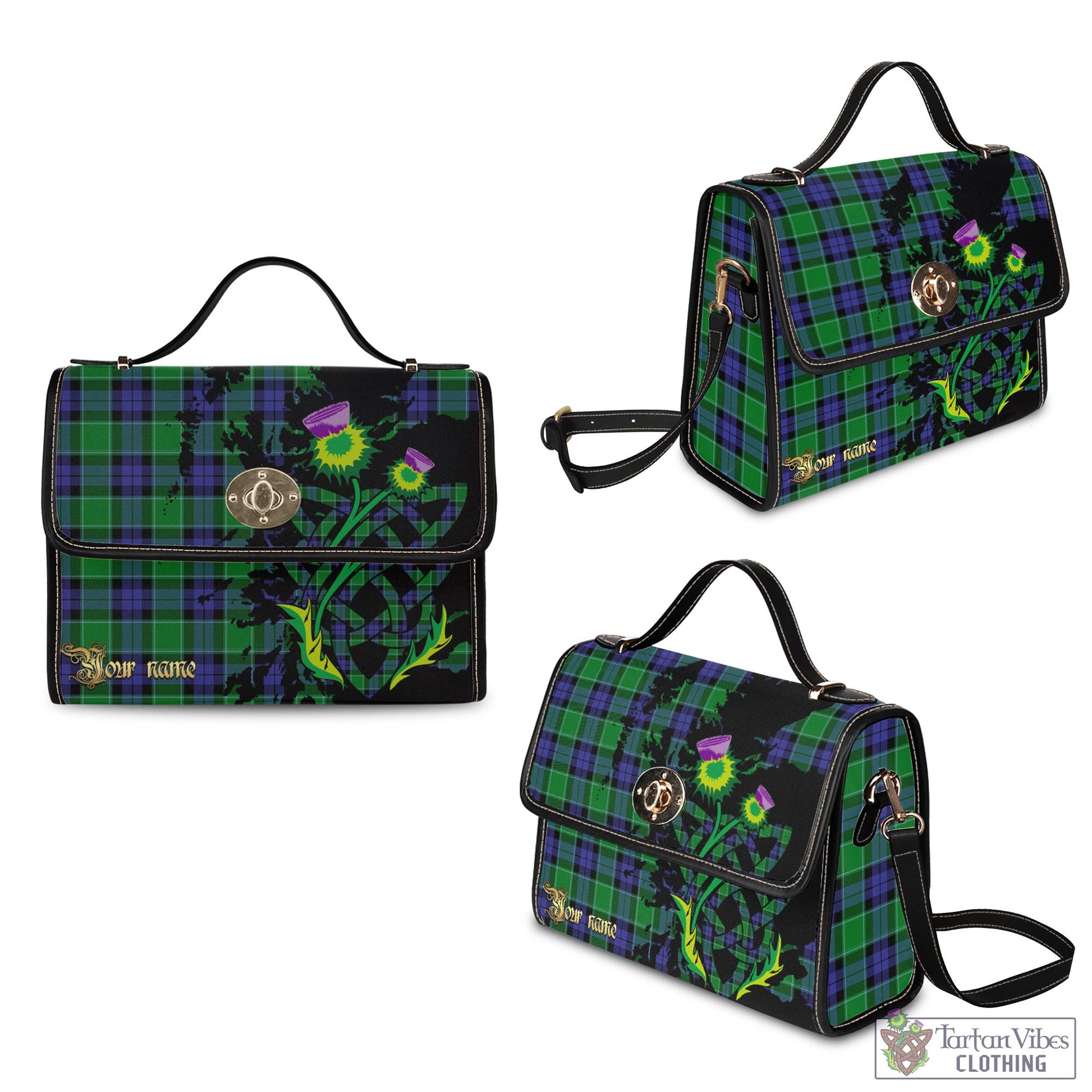 Tartan Vibes Clothing Graham of Menteith Modern Tartan Waterproof Canvas Bag with Scotland Map and Thistle Celtic Accents