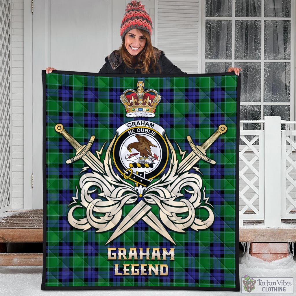 Tartan Vibes Clothing Graham of Menteith Modern Tartan Quilt with Clan Crest and the Golden Sword of Courageous Legacy