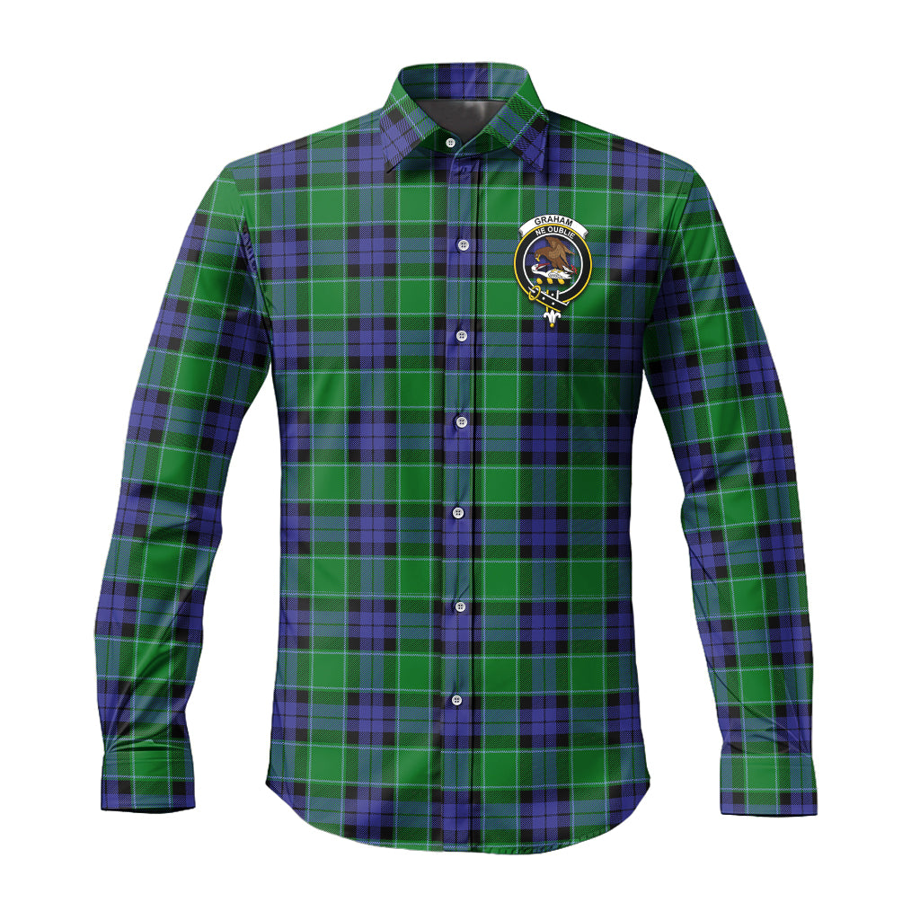 graham-of-menteith-modern-tartan-long-sleeve-button-up-shirt-with-family-crest