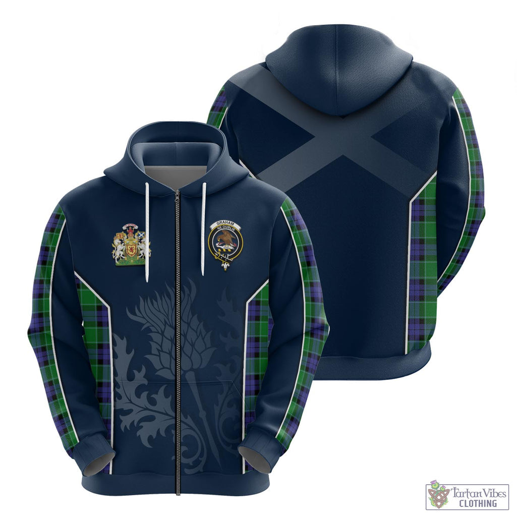 Tartan Vibes Clothing Graham of Menteith Modern Tartan Hoodie with Family Crest and Scottish Thistle Vibes Sport Style