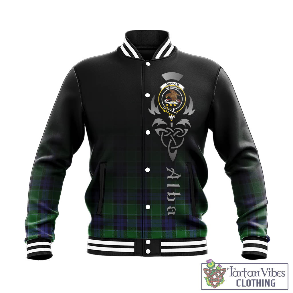 Tartan Vibes Clothing Graham of Menteith Modern Tartan Baseball Jacket Featuring Alba Gu Brath Family Crest Celtic Inspired