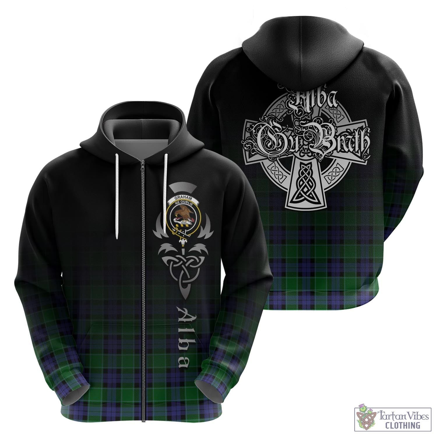 Tartan Vibes Clothing Graham of Menteith Modern Tartan Hoodie Featuring Alba Gu Brath Family Crest Celtic Inspired