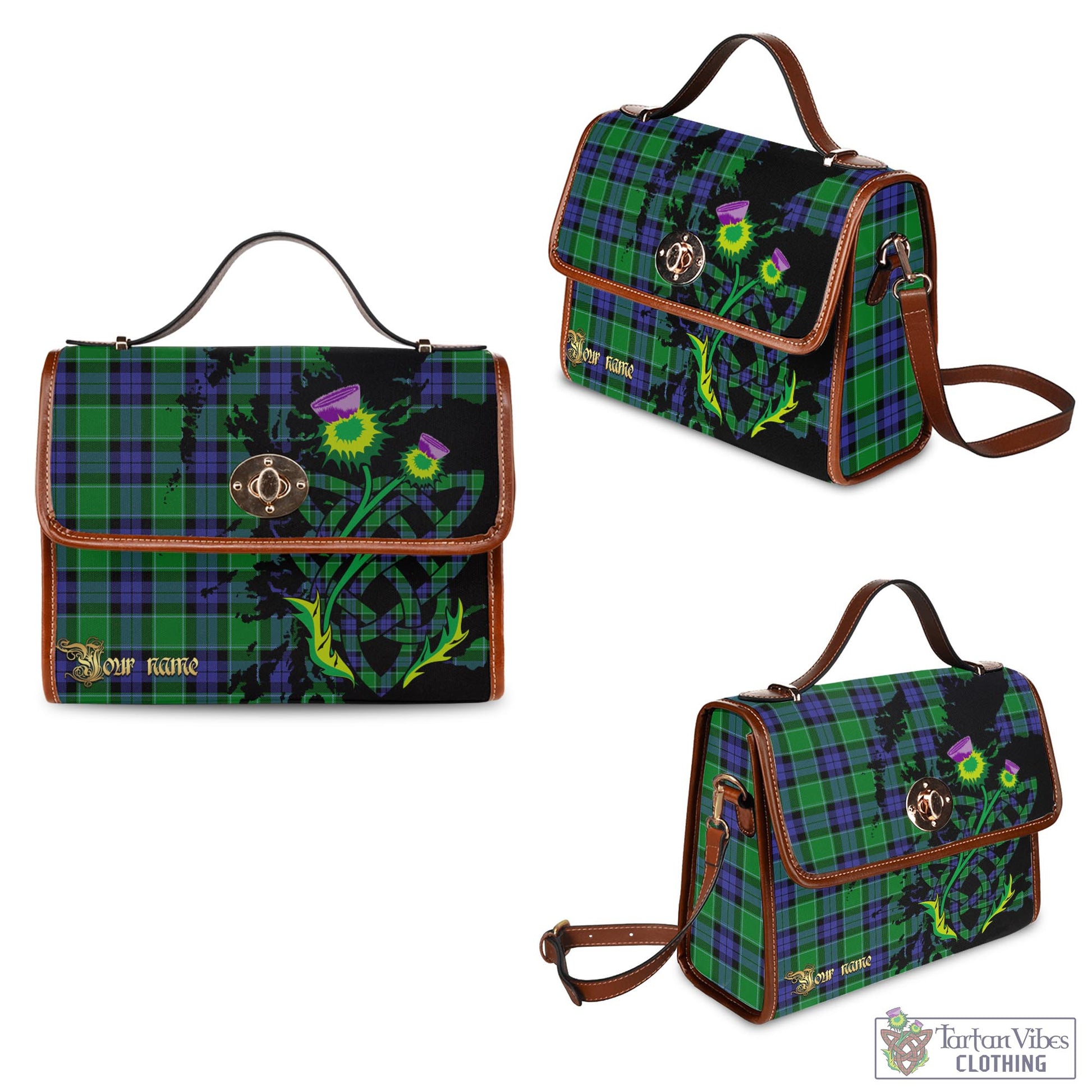 Tartan Vibes Clothing Graham of Menteith Modern Tartan Waterproof Canvas Bag with Scotland Map and Thistle Celtic Accents