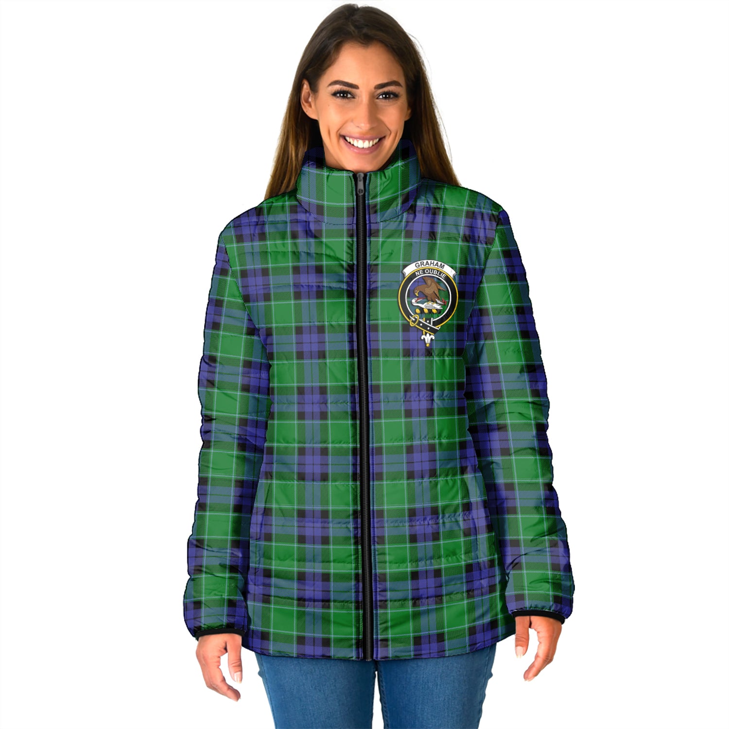 Graham of Menteith Modern Tartan Padded Jacket with Family Crest - Tartan Vibes Clothing