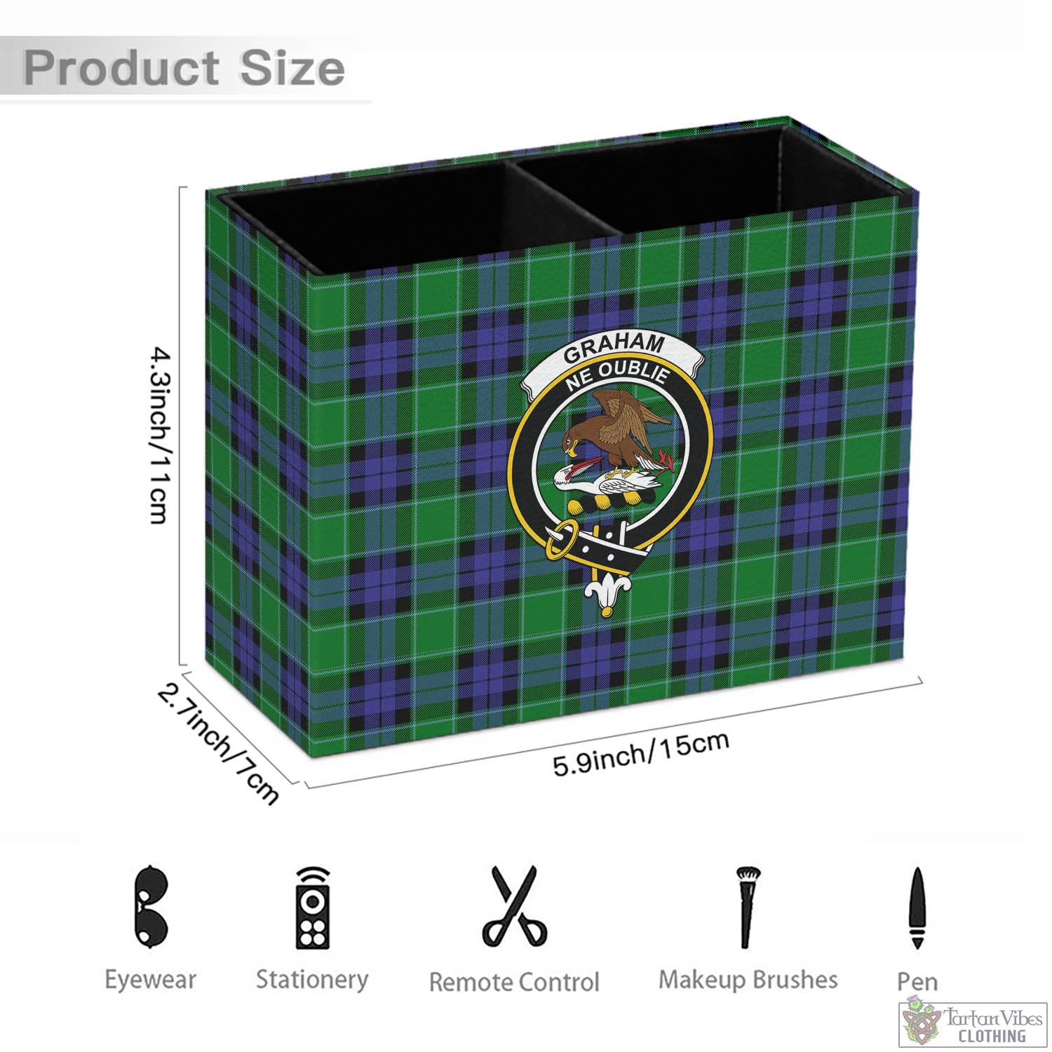 Tartan Vibes Clothing Graham of Menteith Modern Tartan Pen Holder with Family Crest