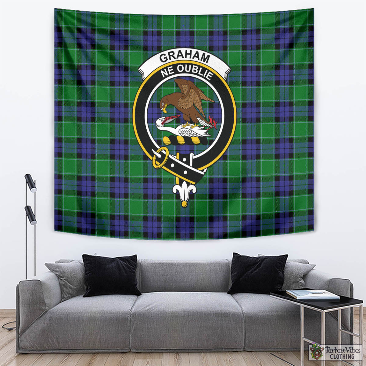 Tartan Vibes Clothing Graham of Menteith Modern Tartan Tapestry Wall Hanging and Home Decor for Room with Family Crest