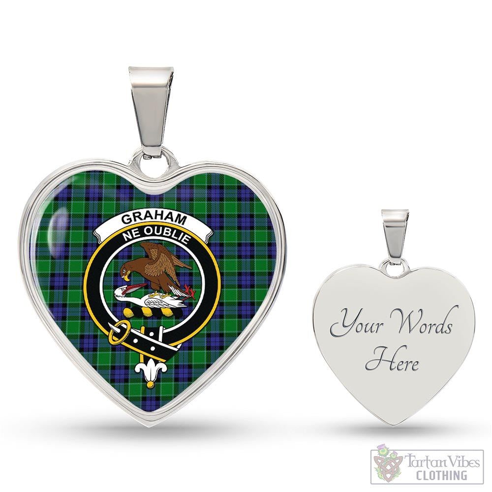 Tartan Vibes Clothing Graham of Menteith Modern Tartan Heart Necklace with Family Crest