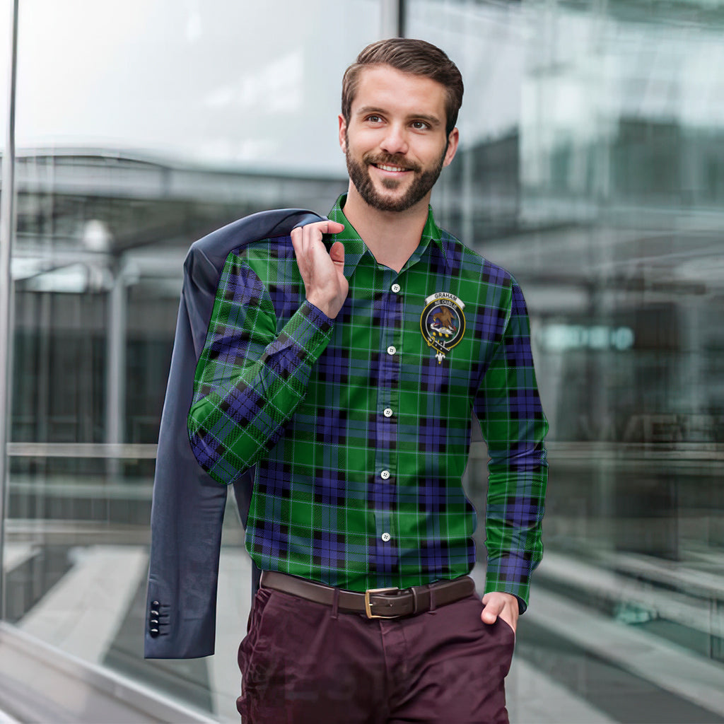 graham-of-menteith-modern-tartan-long-sleeve-button-up-shirt-with-family-crest