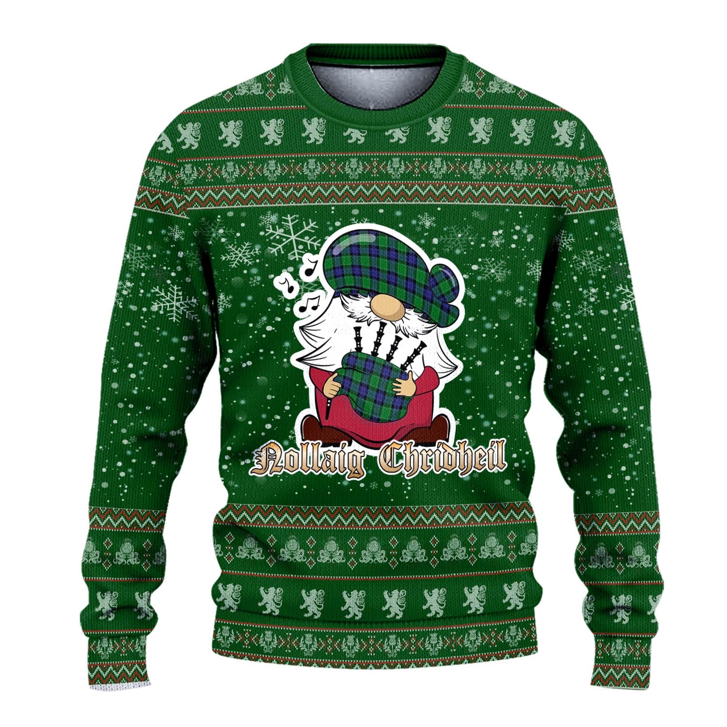 Graham of Menteith Modern Clan Christmas Family Knitted Sweater with Funny Gnome Playing Bagpipes - Tartanvibesclothing