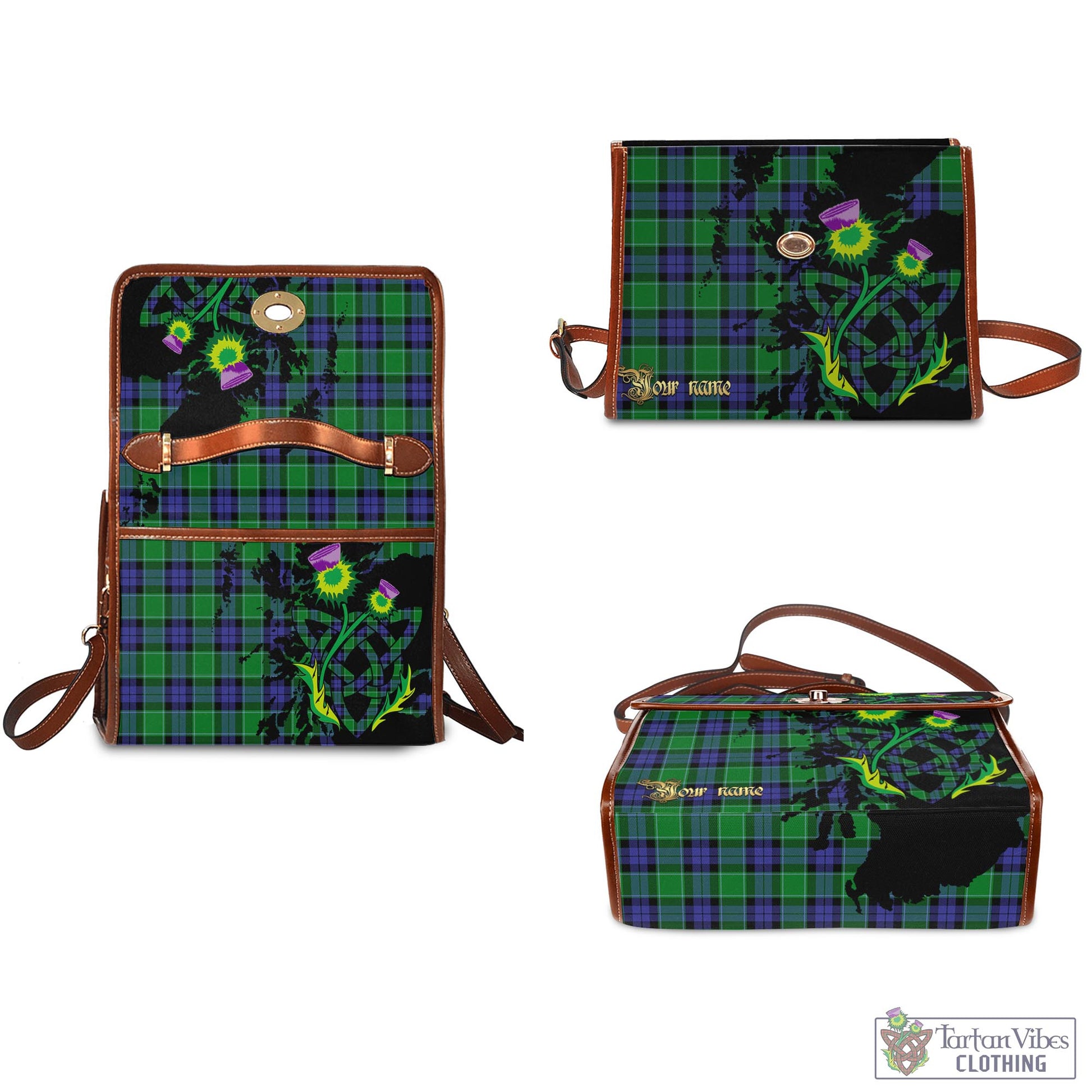 Tartan Vibes Clothing Graham of Menteith Modern Tartan Waterproof Canvas Bag with Scotland Map and Thistle Celtic Accents