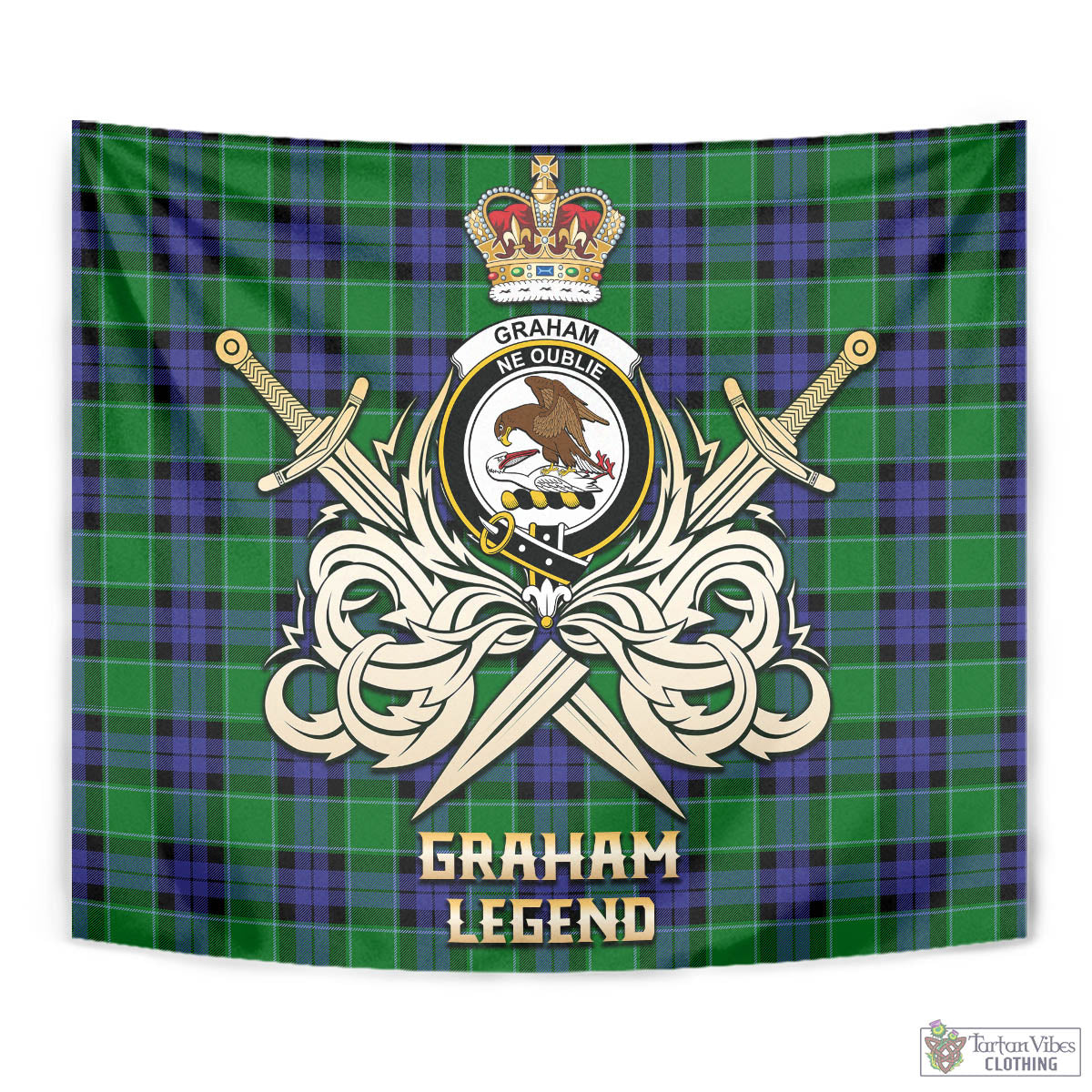 Tartan Vibes Clothing Graham of Menteith Modern Tartan Tapestry with Clan Crest and the Golden Sword of Courageous Legacy