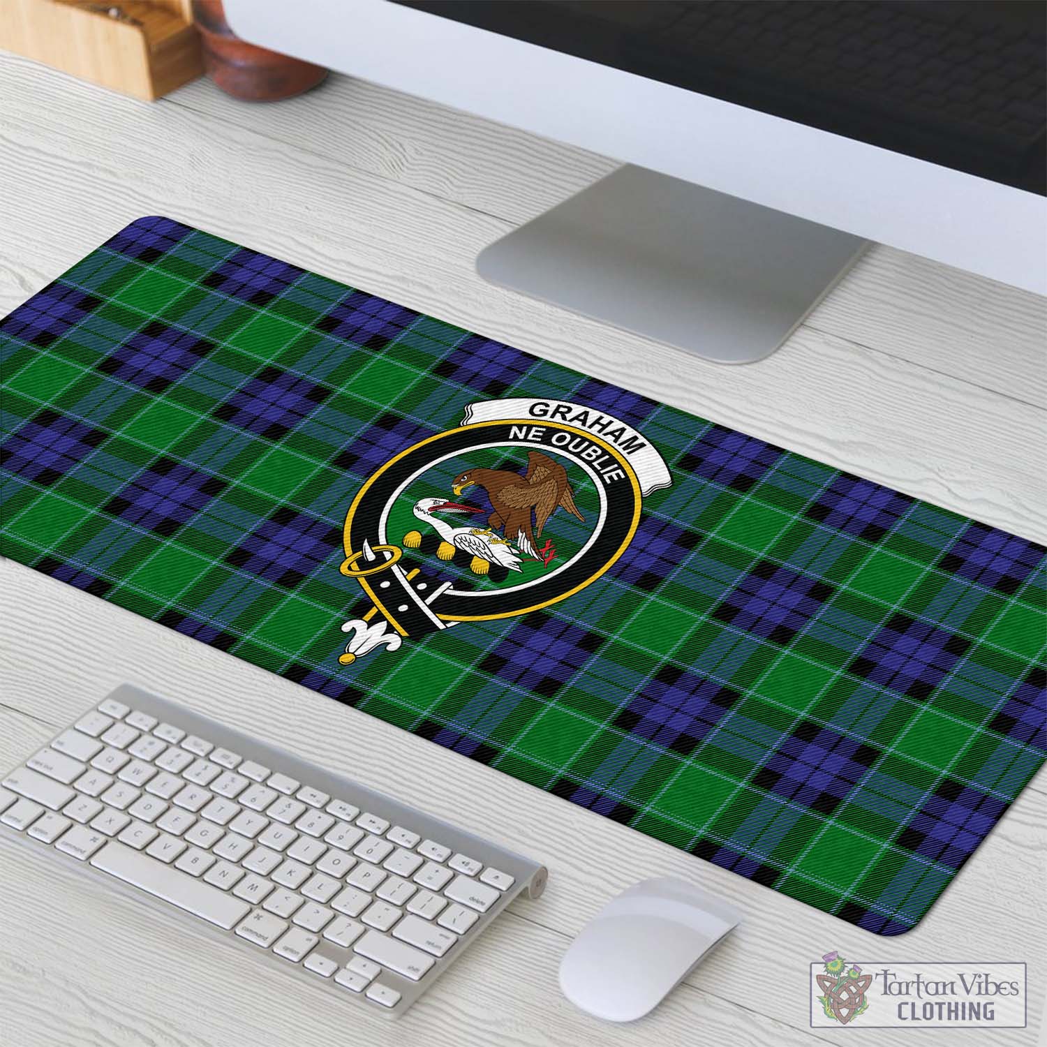 Tartan Vibes Clothing Graham of Menteith Modern Tartan Mouse Pad with Family Crest