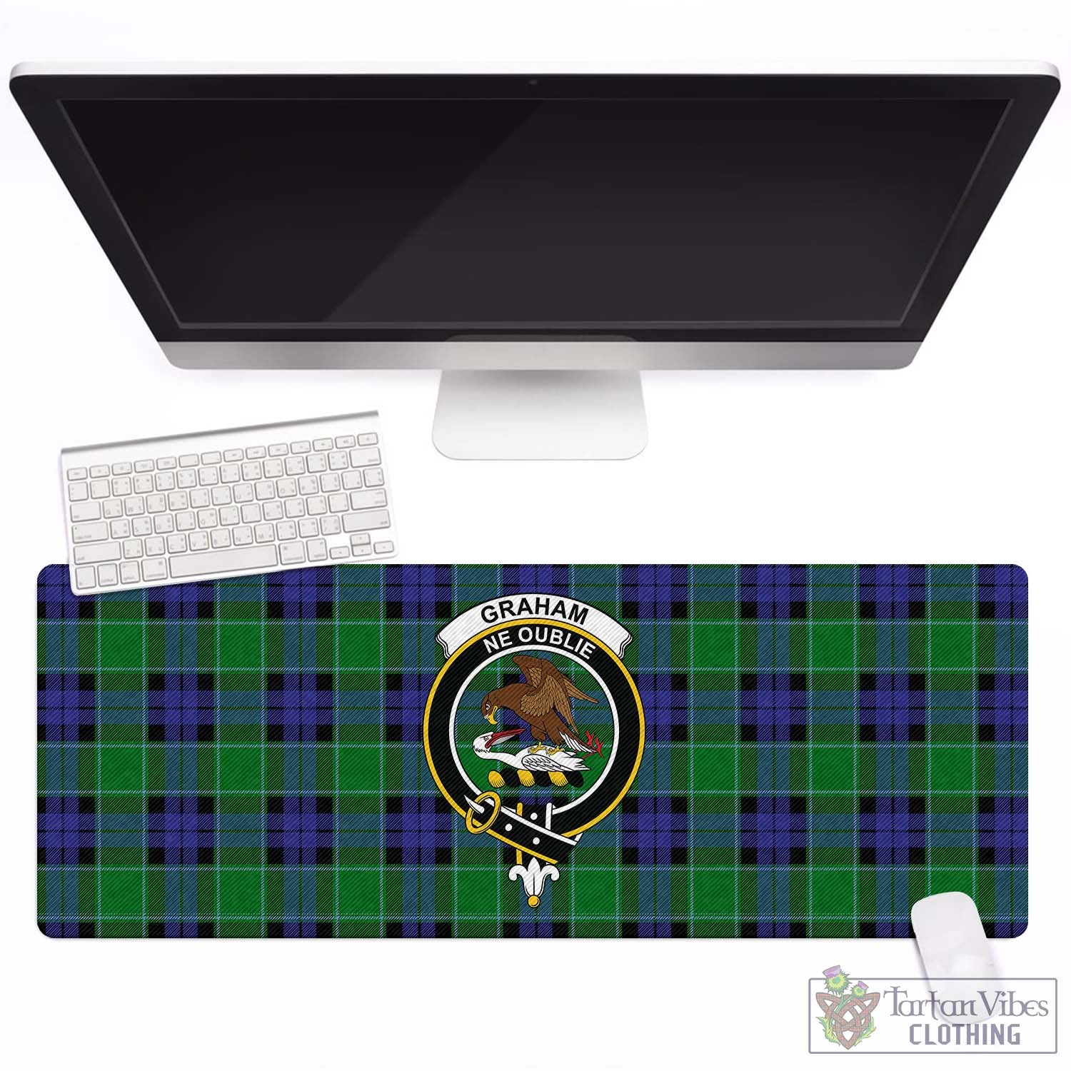 Tartan Vibes Clothing Graham of Menteith Modern Tartan Mouse Pad with Family Crest