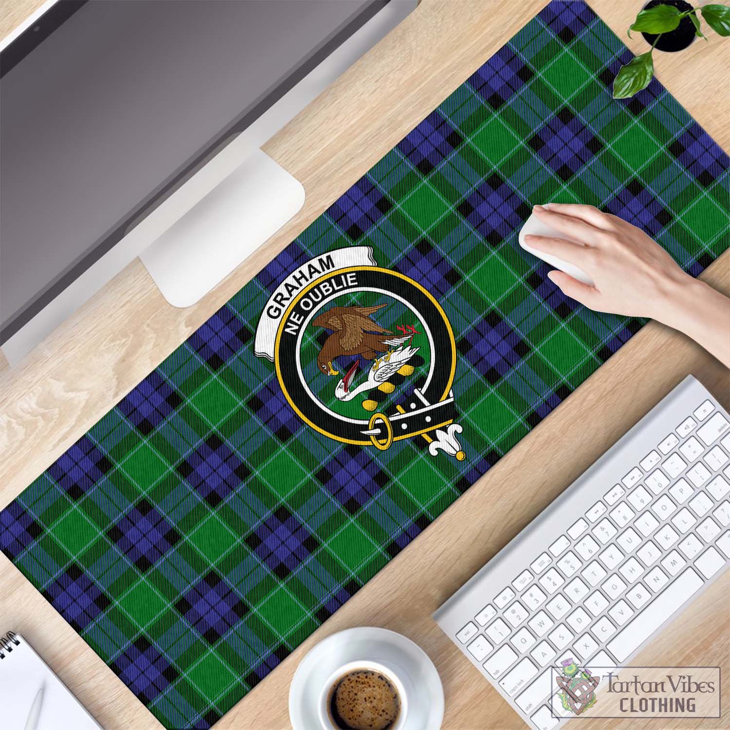 Tartan Vibes Clothing Graham of Menteith Modern Tartan Mouse Pad with Family Crest