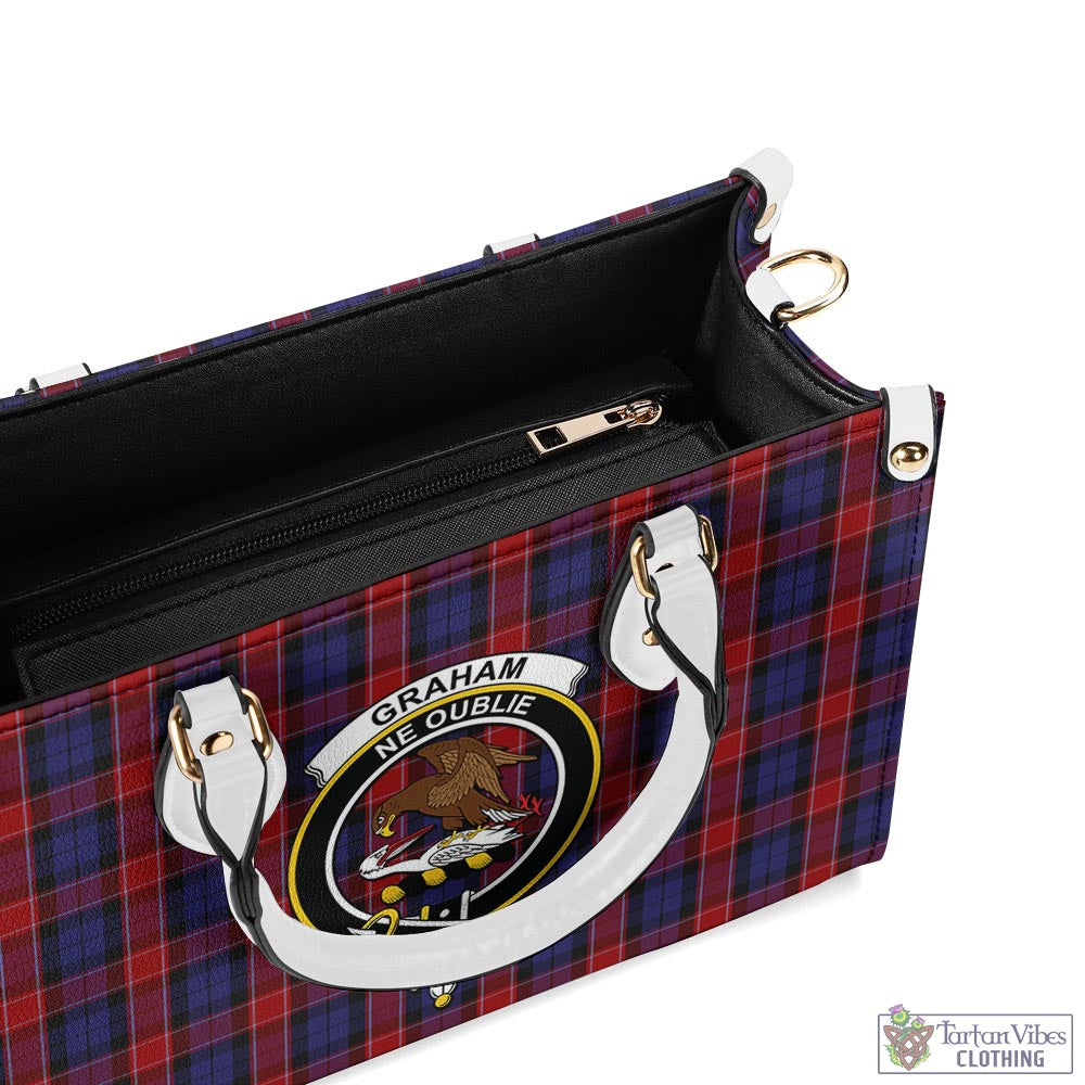 Tartan Vibes Clothing Graham of Menteith Red Tartan Luxury Leather Handbags with Family Crest