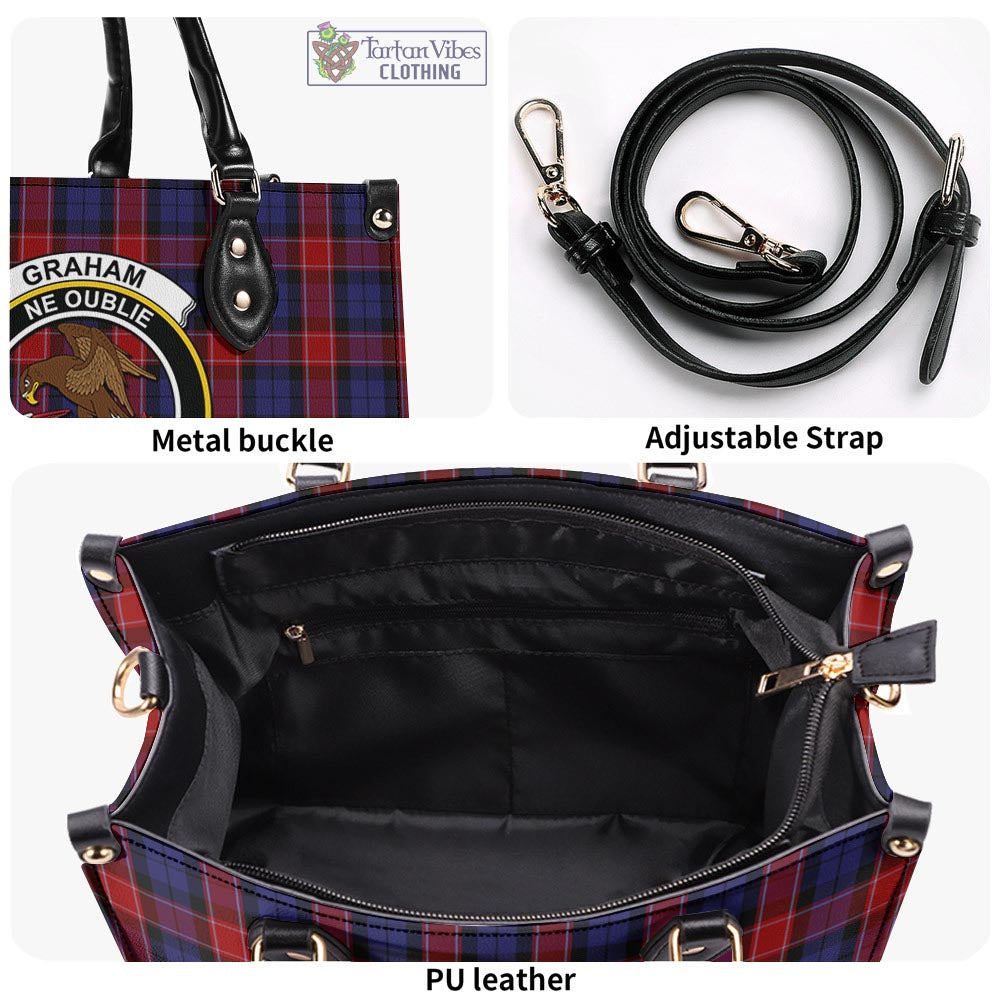 Tartan Vibes Clothing Graham of Menteith Red Tartan Luxury Leather Handbags with Family Crest