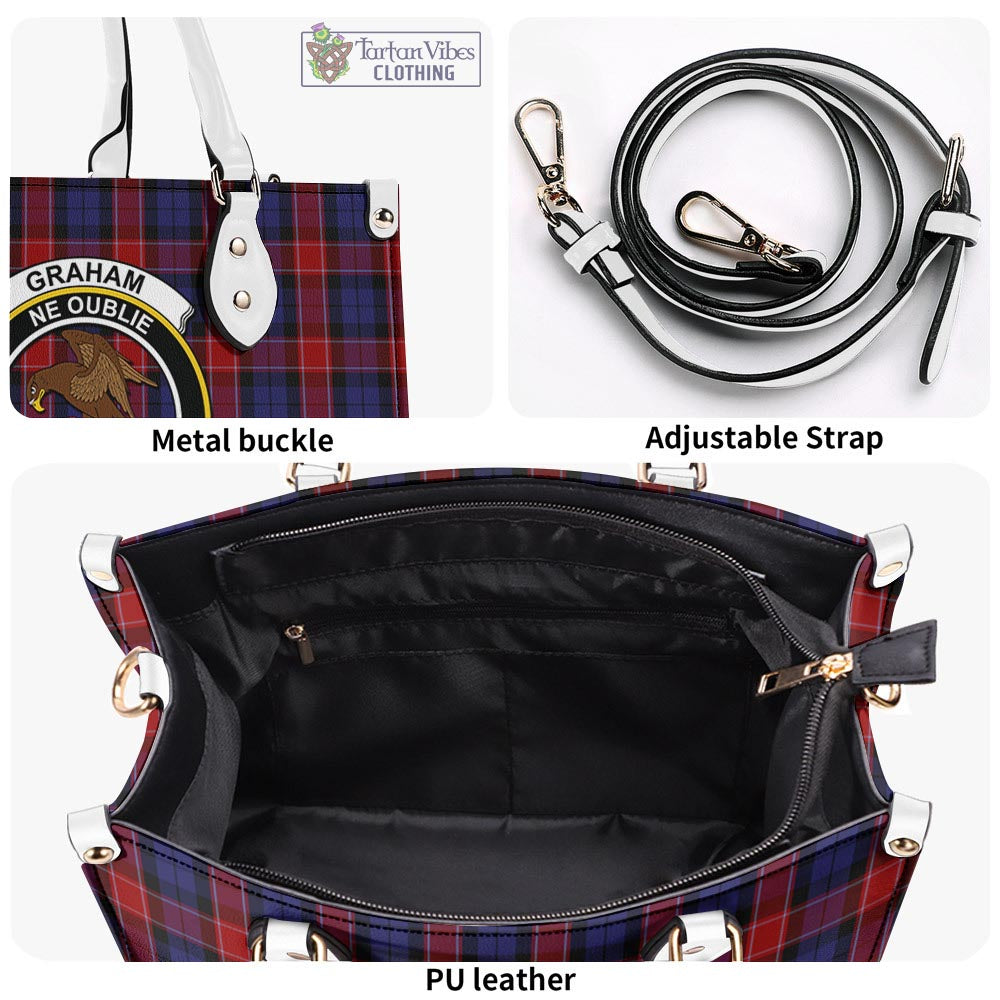 Tartan Vibes Clothing Graham of Menteith Red Tartan Luxury Leather Handbags with Family Crest