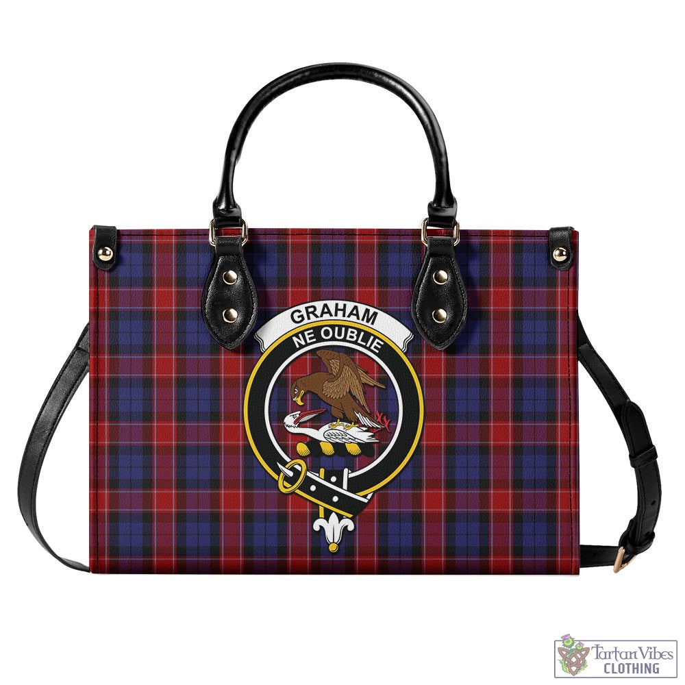 Tartan Vibes Clothing Graham of Menteith Red Tartan Luxury Leather Handbags with Family Crest