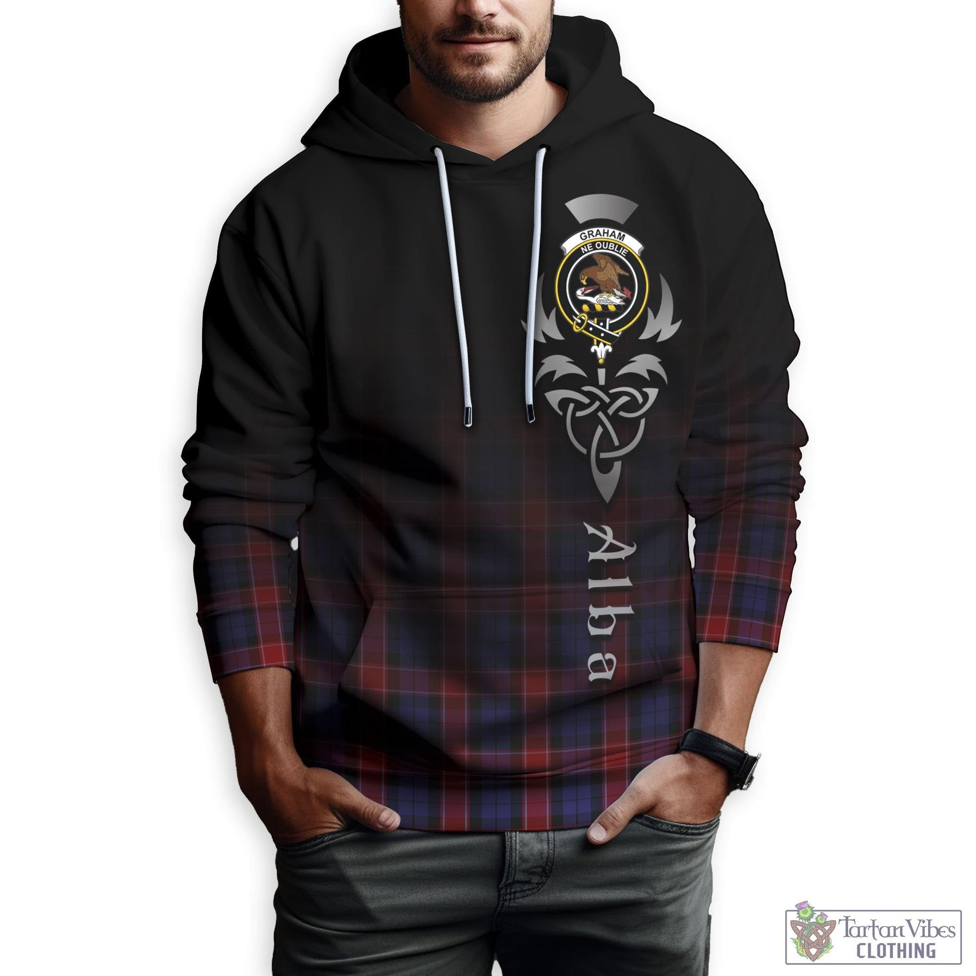 Tartan Vibes Clothing Graham of Menteith Red Tartan Hoodie Featuring Alba Gu Brath Family Crest Celtic Inspired