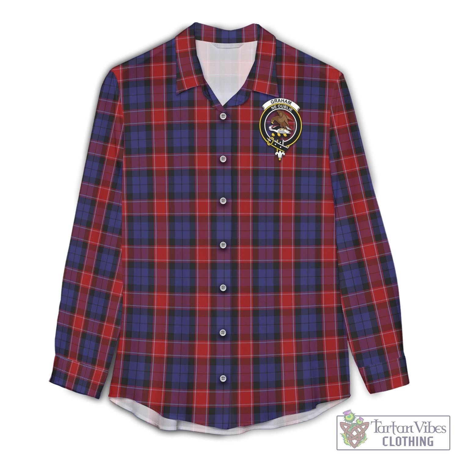 Tartan Vibes Clothing Graham of Menteith Red Tartan Womens Casual Shirt with Family Crest