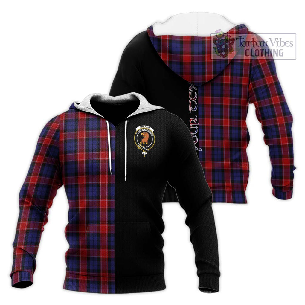 Graham of Menteith Red Tartan Knitted Hoodie with Family Crest and Half Of Me Style Unisex Knitted Pullover Hoodie - Tartanvibesclothing Shop