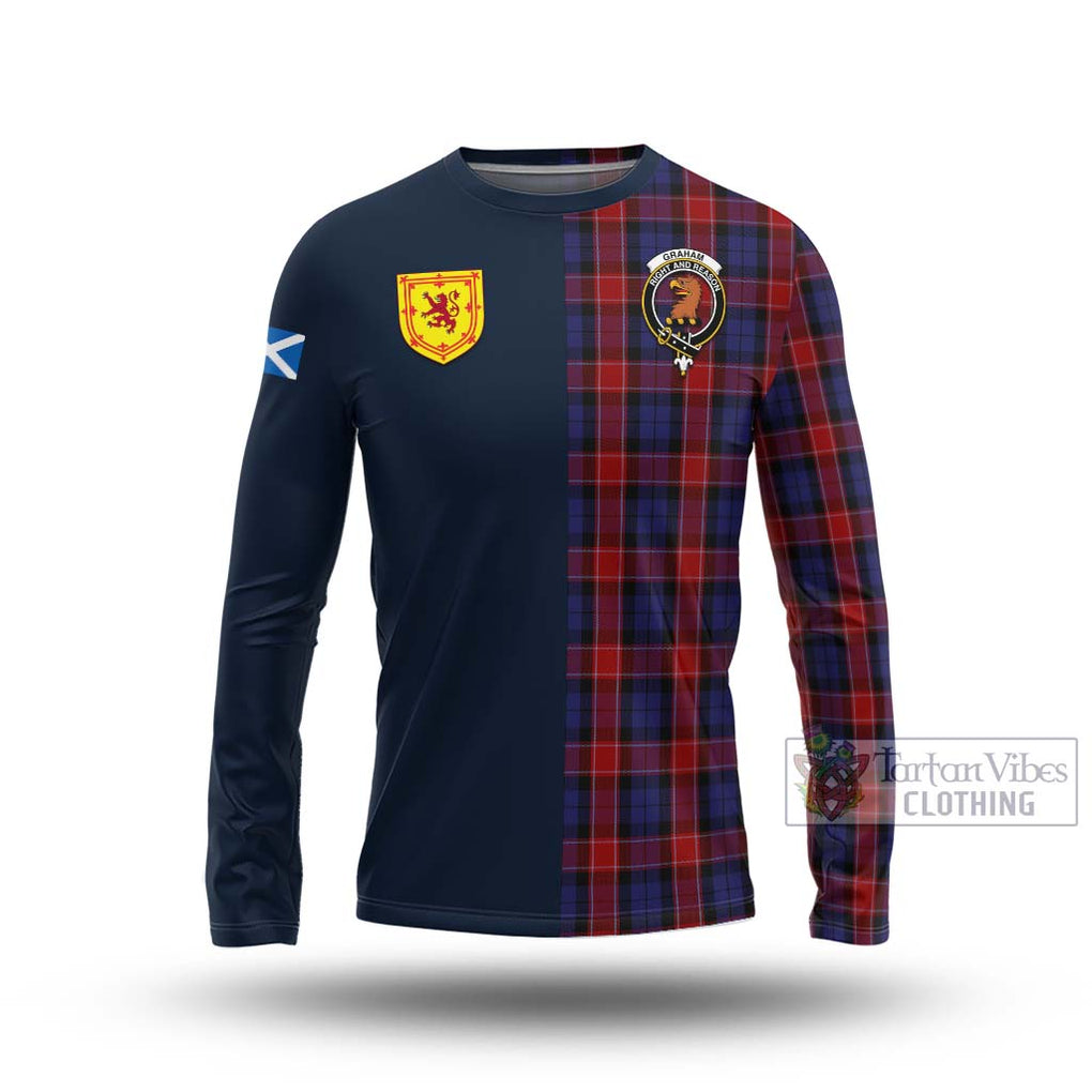 Tartan Vibes Clothing Graham of Menteith Red Tartan Long Sleeve T-Shirt with Scottish Lion Royal Arm Half Style