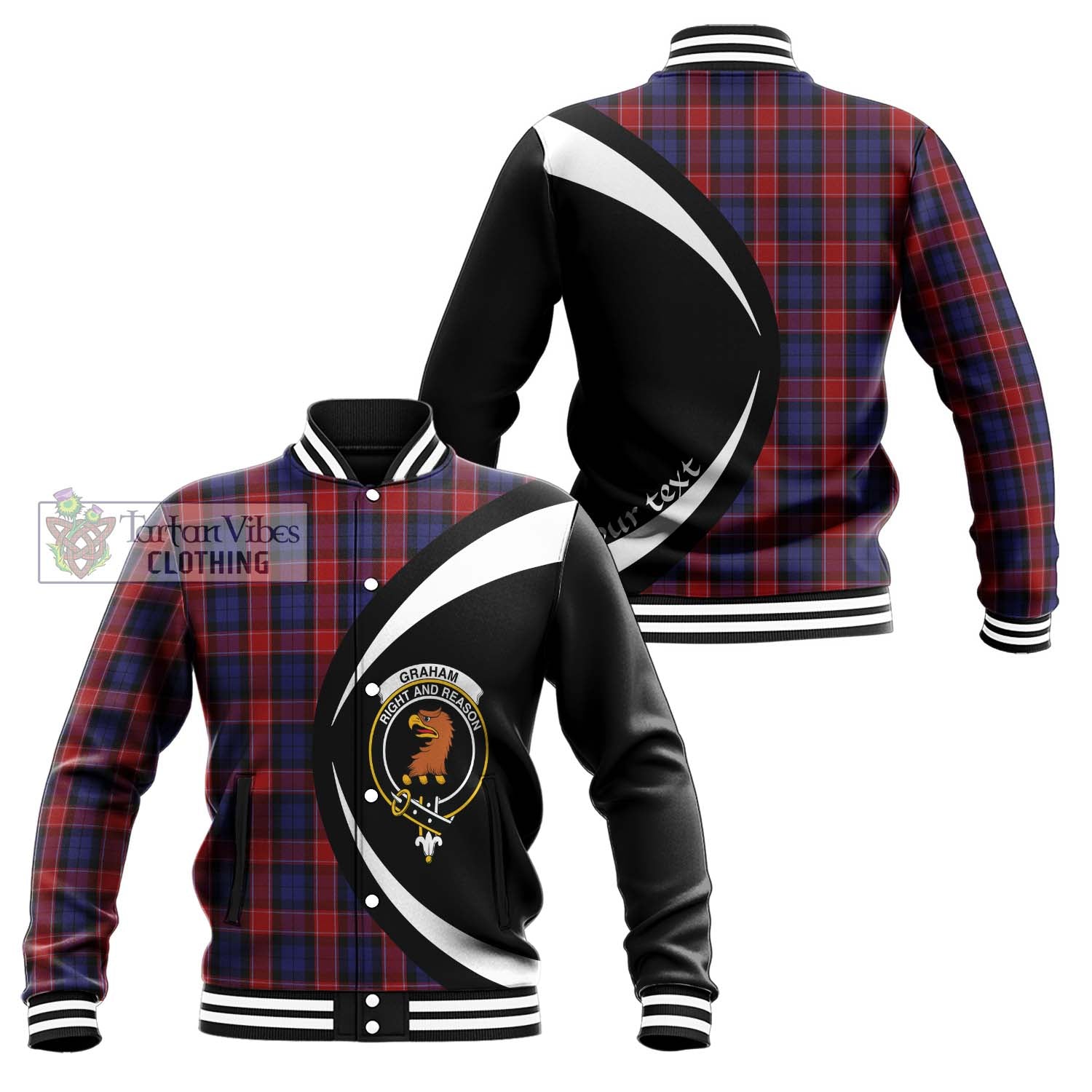 Graham of Menteith Red Tartan Baseball Jacket with Family Crest Circle Style Unisex - Tartan Vibes Clothing