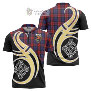 Graham of Menteith Red Tartan Zipper Polo Shirt with Family Crest and Celtic Symbol Style