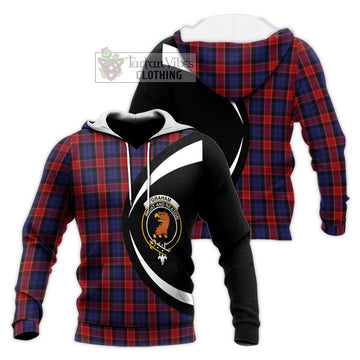 Graham of Menteith Red Tartan Knitted Hoodie with Family Crest Circle Style